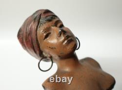 Ancien Buste de femme mauresque en métal coloré signé Villanis Art Nouveau