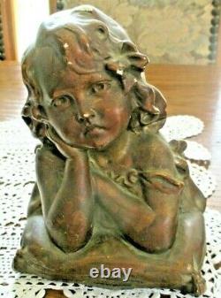 Ancien Buste en terre cuite Vers 1900 superbe enfant penseur numéroté 562