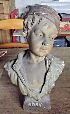 Ancien Buste statue Jeune Garçon Plâtre à restaurer signé relions croyance etc