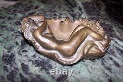 Ancien Cendrier Bronze Femme Nue Allongée Art Deco 3,5 Kg
