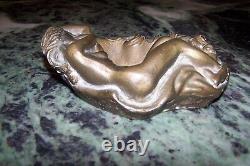 Ancien Cendrier Bronze Femme Nue Allongée Art Deco 3,5 Kg