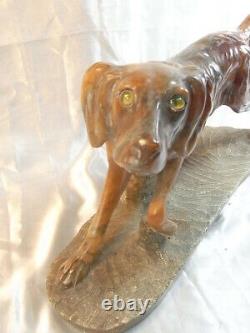 Ancien Chien Chasse Setter Statue Sculpture Animaliere Marbre Couleur Ambre Dog