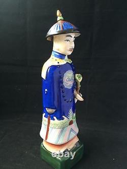 Ancien Chinois Empereur Statue Sculpture Porcelaine Signé