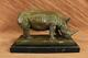 Ancien Disparition Rhinocéros Bronze Sculpture Signé Barye Animal Statue Décor