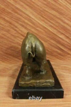 Ancien Disparition Rhinocéros Bronze Sculpture Signé Barye Animal Statue Décor