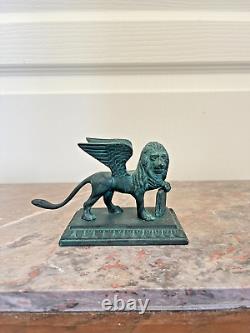 Ancien Figurine Lion Aile San Marc Venise Antique BRONZE