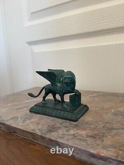 Ancien Figurine Lion Aile San Marc Venise Antique BRONZE