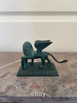 Ancien Figurine Lion Aile San Marc Venise Antique BRONZE