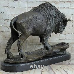 Ancien Fonte Vienna Bronze Bison Buffalo Statue Sculpture Animal Décor Maison