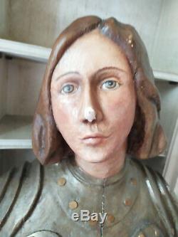 Ancien Grand Buste de Jeanne D'arc en bois polychromé 18ieme siecle estampillé