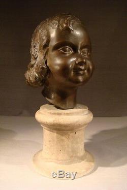 Ancien Joli Buste Sculpture En Bronze Petite Fille Enfant Epoque 1930 Art Deco