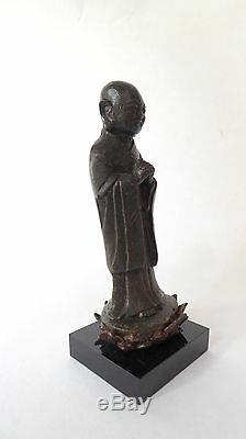 Ancien MOINE Chinois Bronze Fleur de Lotus Dynastie MING XVIIe CHINE Asie