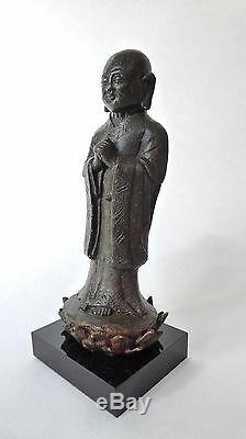 Ancien MOINE Chinois Bronze Fleur de Lotus Dynastie MING XVIIe CHINE Asie