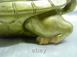 Ancien Sage Chinois Sculpture Bois Statue Personnage Tortue Art Asiatique