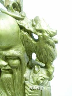 Ancien Sage Chinois Sculpture Bois Statue Personnage Tortue Art Asiatique