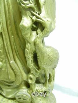 Ancien Sage Chinois Sculpture Bois Statue Personnage Tortue Art Asiatique