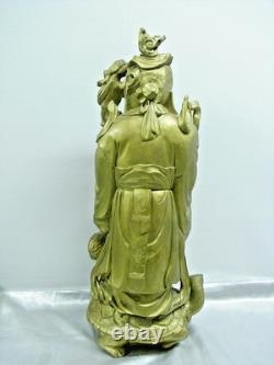 Ancien Sage Chinois Sculpture Bois Statue Personnage Tortue Art Asiatique