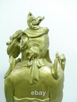 Ancien Sage Chinois Sculpture Bois Statue Personnage Tortue Art Asiatique