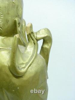 Ancien Sage Chinois Sculpture Bois Statue Personnage Tortue Art Asiatique