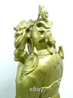 Ancien Sage Chinois Sculpture Bois Statue Personnage Tortue Art Asiatique