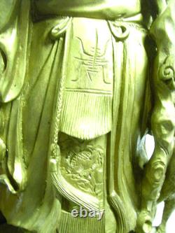 Ancien Sage Chinois Sculpture Bois Statue Personnage Tortue Art Asiatique