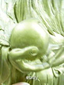 Ancien Sage Chinois Sculpture Bois Statue Personnage Tortue Art Asiatique