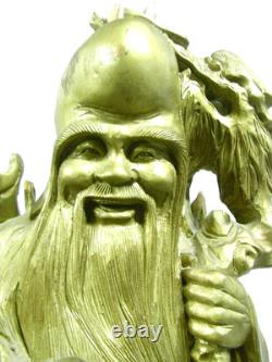 Ancien Sage Chinois Sculpture Bois Statue Personnage Tortue Art Asiatique