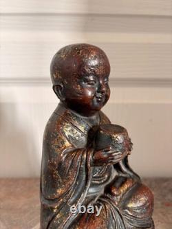 Ancien Sculpture BOUDDHA Enfant Garçon Bouddhisme Moine Tibétain Bronze Fonte 19