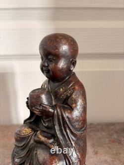 Ancien Sculpture BOUDDHA Enfant Garçon Bouddhisme Moine Tibétain Bronze Fonte 19
