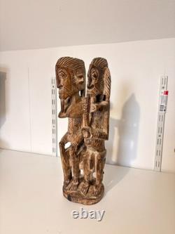 Ancien Sculpture Bois Primordial Couple Dogon Tribal Mali Mariage Bombou Toro
