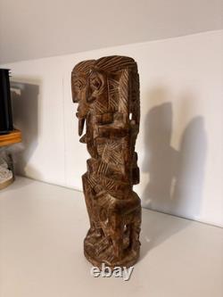 Ancien Sculpture Bois Primordial Couple Dogon Tribal Mali Mariage Bombou Toro