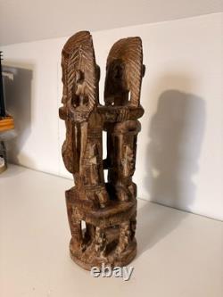 Ancien Sculpture Bois Primordial Couple Dogon Tribal Mali Mariage Bombou Toro