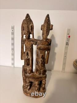 Ancien Sculpture Bois Primordial Couple Dogon Tribal Mali Mariage Bombou Toro
