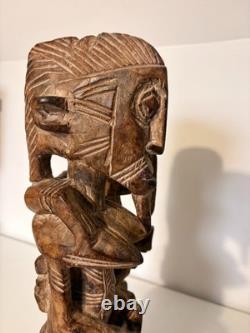 Ancien Sculpture Bois Primordial Couple Dogon Tribal Mali Mariage Bombou Toro