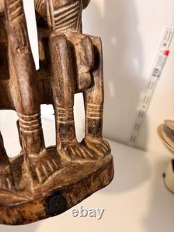 Ancien Sculpture Bois Primordial Couple Dogon Tribal Mali Mariage Bombou Toro