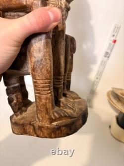 Ancien Sculpture Bois Primordial Couple Dogon Tribal Mali Mariage Bombou Toro