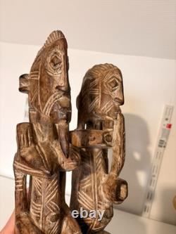 Ancien Sculpture Bois Primordial Couple Dogon Tribal Mali Mariage Bombou Toro