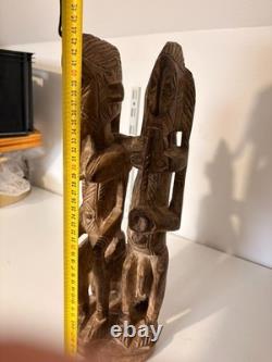Ancien Sculpture Bois Primordial Couple Dogon Tribal Mali Mariage Bombou Toro