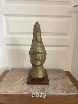 Ancien Sculpture Bronze Art Africain Tête Reine Mère Ifé Dahomey Bénin 38cm Mali