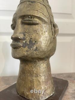 Ancien Sculpture Bronze Art Africain Tête Reine Mère Ifé Dahomey Bénin 38cm Mali