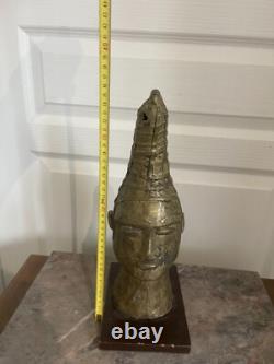 Ancien Sculpture Bronze Art Africain Tête Reine Mère Ifé Dahomey Bénin 38cm Mali