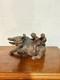 Ancien Sculpture Buffle D'eau Aux Deux Enfants Dynastie Qing Vietnam Chine Chino