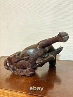 Ancien Sculpture Buffle D'eau aux Deux Enfants Dynastie Qing Vietnam Chine Chino