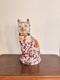 Ancien Sculpture Chat Famille Verte Porcelaine Pivoine Chine Chinois Japon Japon