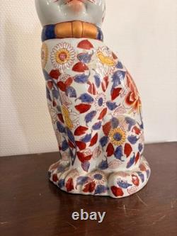 Ancien Sculpture Chat Famille Verte Porcelaine Pivoine Chine Chinois Japon Japon