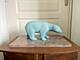 Ancien Sculpture Ours Polaire Céramique Bleu Craquelée L&v Ceram Art Déco 1930