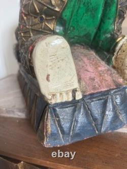 Ancien Sculpture Statue Bois Chinoise Thaïlandaise Couché Repos Bouddha