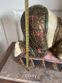 Ancien Sculpture Statue Bois Chinoise Thaïlandaise Couché Repos Bouddha