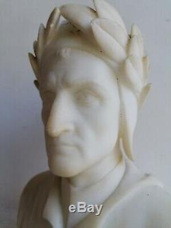 Ancien Sculpture Statue Buste Portrait Dante Alighieri Albatre Carved Alabaster