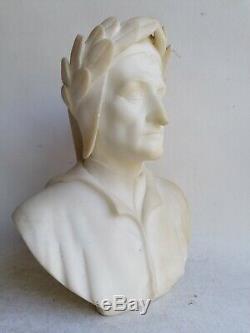 Ancien Sculpture Statue Buste Portrait Dante Alighieri Albatre Carved Alabaster